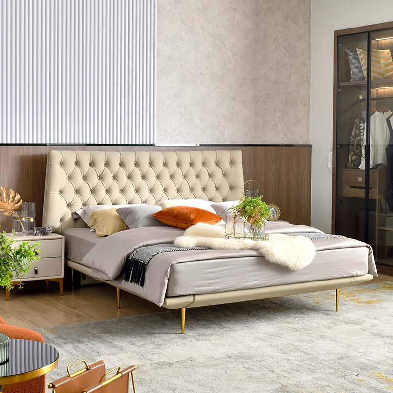 经济型皮艺拉扣床法式公主床漆光意式简奢酒店可露丽风【不包安装】