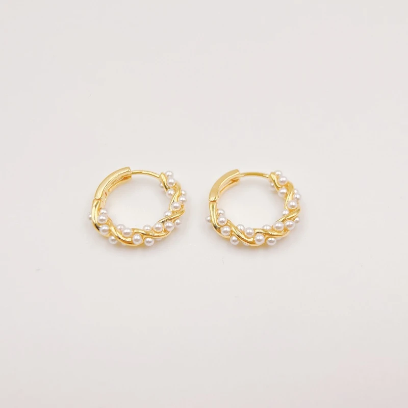 铜合金仿珍珠耳饰 【1759】花环缠绕耳环