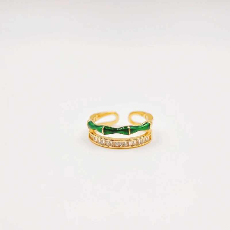 铜合金珐琅戒指 【1769】法/欧斯加斯/绿色小众竹节戒指