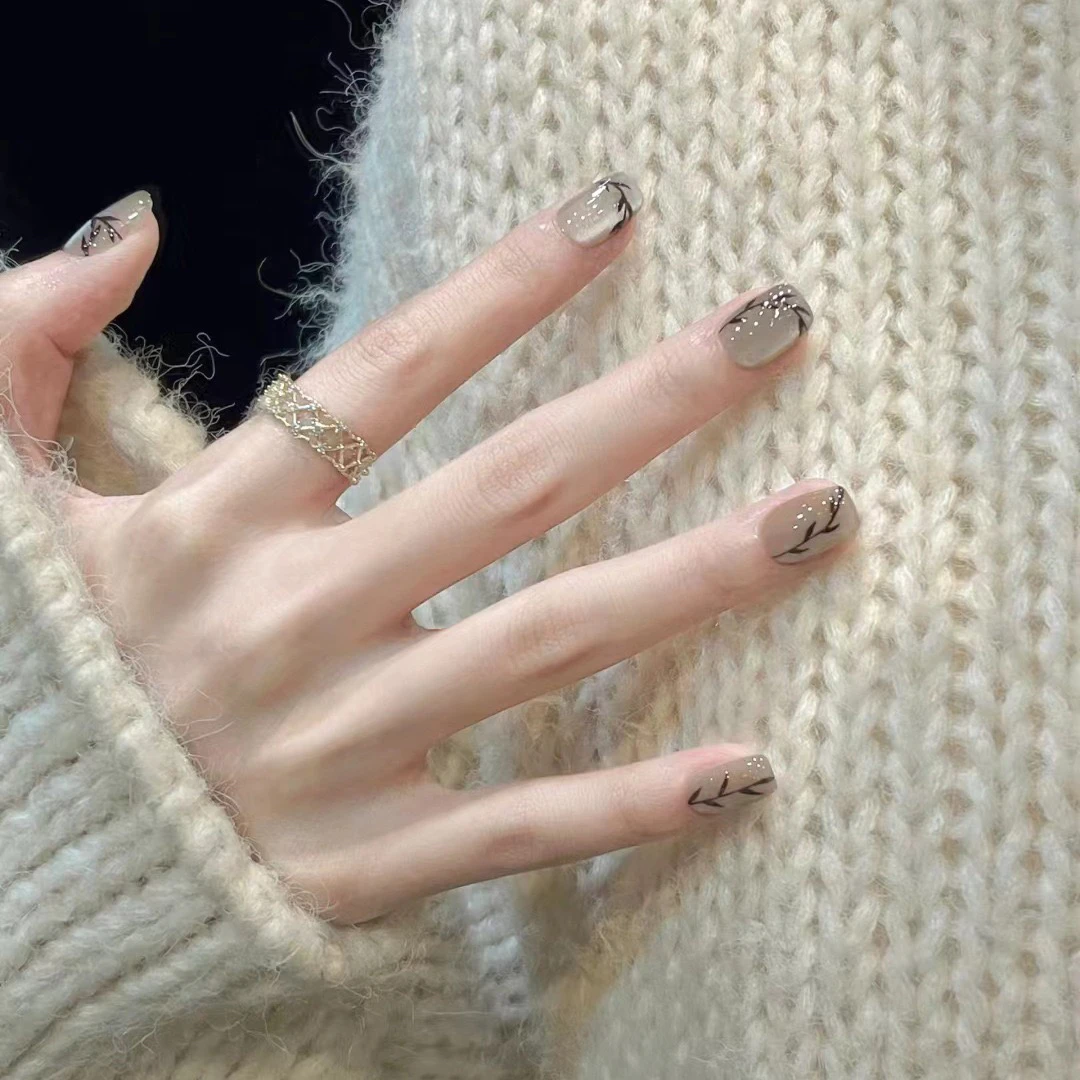 【M276】新中式竹叶猫眼可拆卸美甲贴片短款