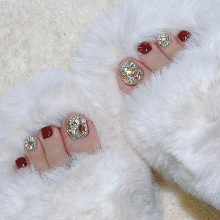 【M226脚甲】玉露玫瑰香槟满钻可拆卸式美甲贴片