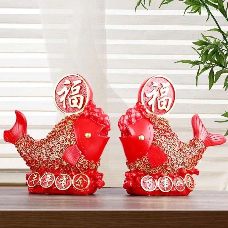 年年有余款喜庆福字红鲤鱼摆件寓意好酒柜玄关装家居饰品摆件