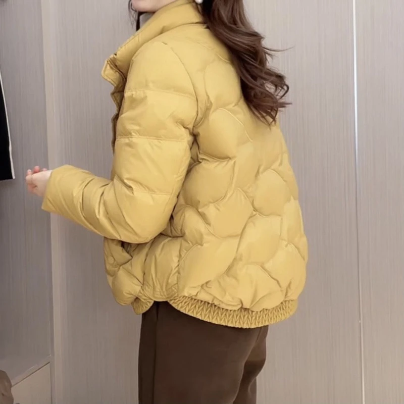 2023年短款羽绒服女装高级刺绣立领百搭时尚保暖小个子羽绒外套