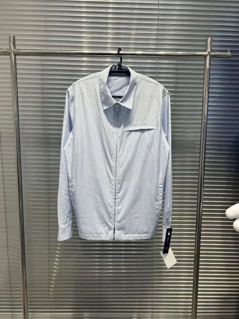 Dior24ss爆款胸前刺绣蓝色拉链条纹衬衫外套/48码/全新/平台13533