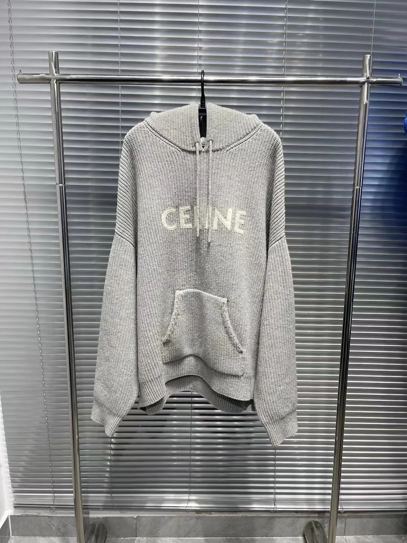 Celine 爆款 胸前字母刺绣 灰色连帽针织衫 xxl码/全新/平台7959