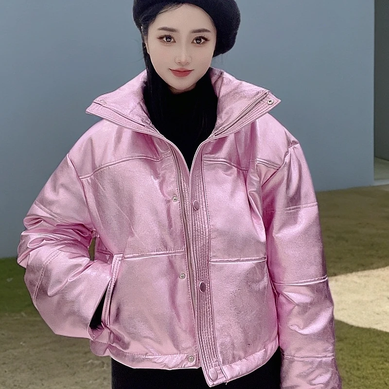 极简风三宫格设计短款皮棉服