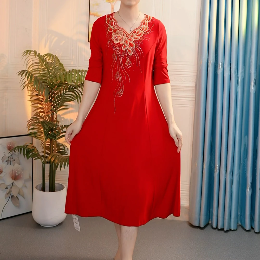 987中老年妈妈连衣裙高端大气