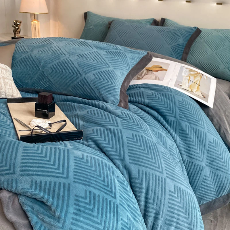 A类牛奶绒冬季床上四件套双面加厚轻奢被套珊瑚法兰绒床单三件套