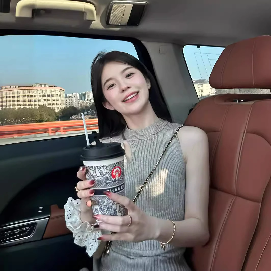 修身性感气质镂空针织背心连衣裙女收腰显瘦高级感优雅过膝长裙子