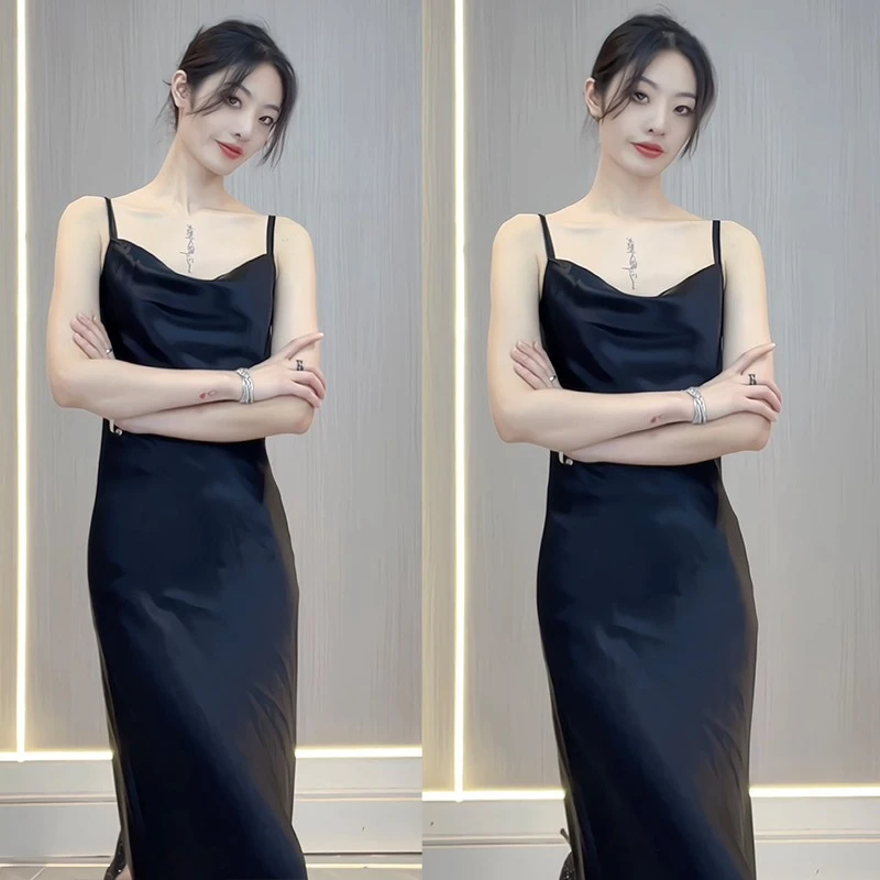 的她文咏珊同款微胖小个子连衣裙露背高开叉性感高奢吊带晚礼裙