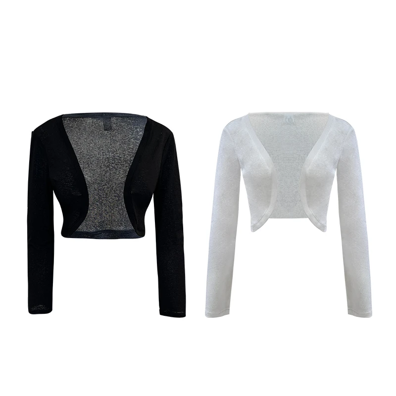 黑色冰丝麻开长袖衫防晒百搭针织夏季短款气质披肩吊带裙外搭上衣