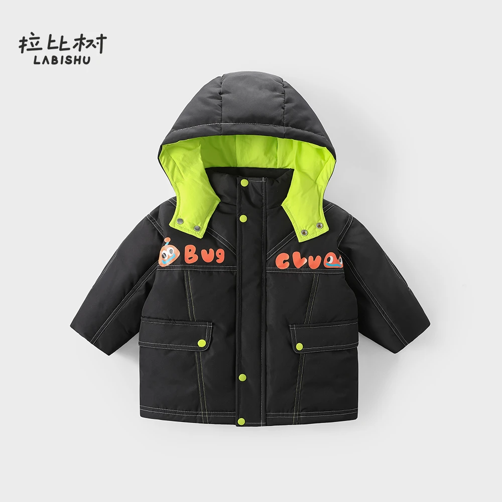 童装男童冬季中长款工装羽绒服宝宝舒适潮连帽厚羽绒外套