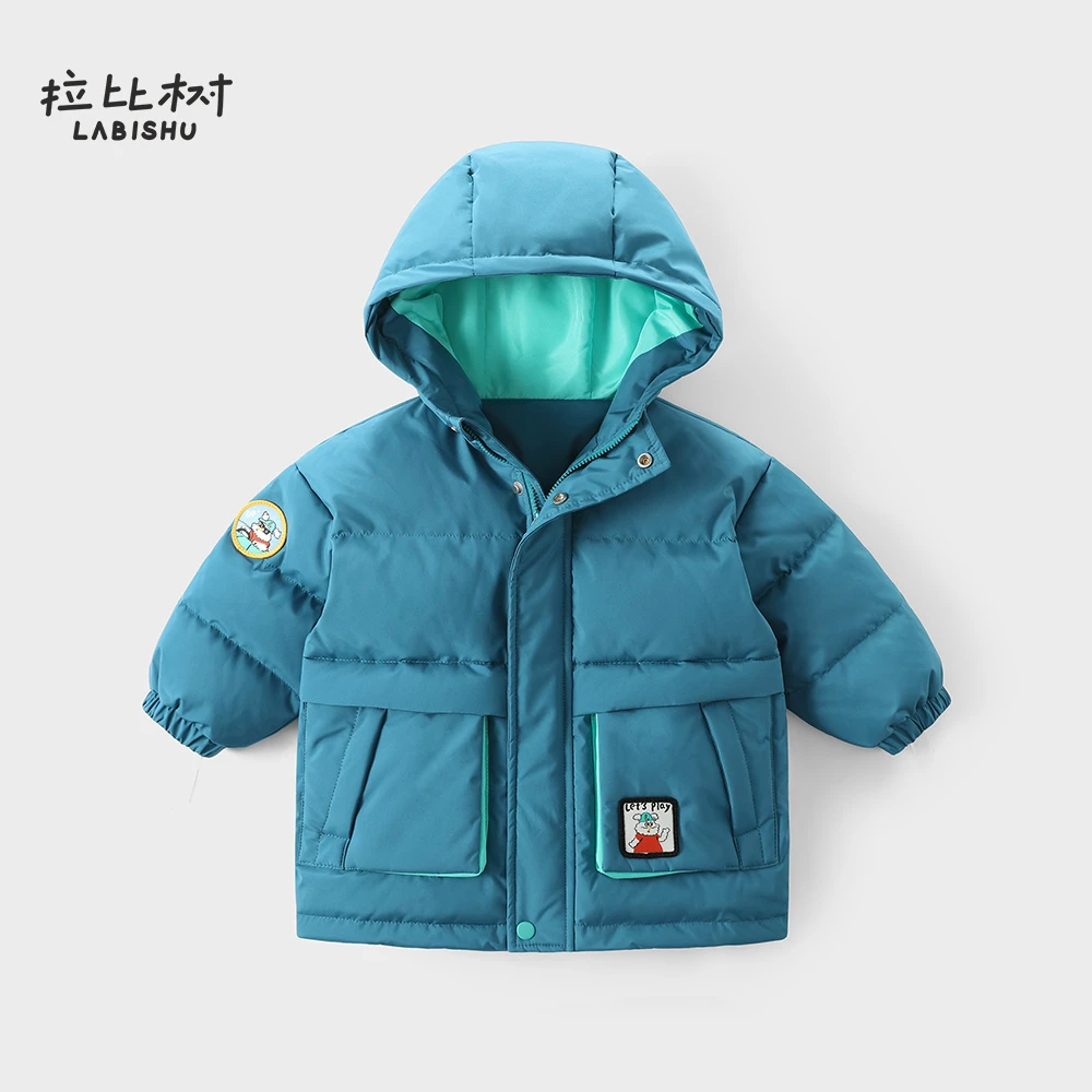 拉比树童装男童连帽保暖羽绒服2024冬季新款宝宝厚羽绒外套加厚男