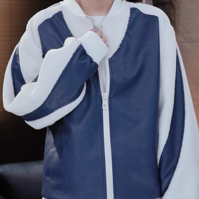 【COCO】蓝色仿皮羊羔绒外套秋冬加厚保暖男女D19001