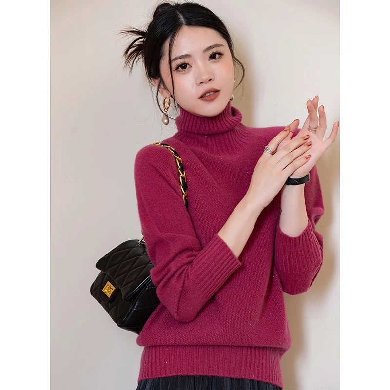 【香嘉怡新品】XJYC230966B女士100%羊毛无缝一体成衣彩色亮片