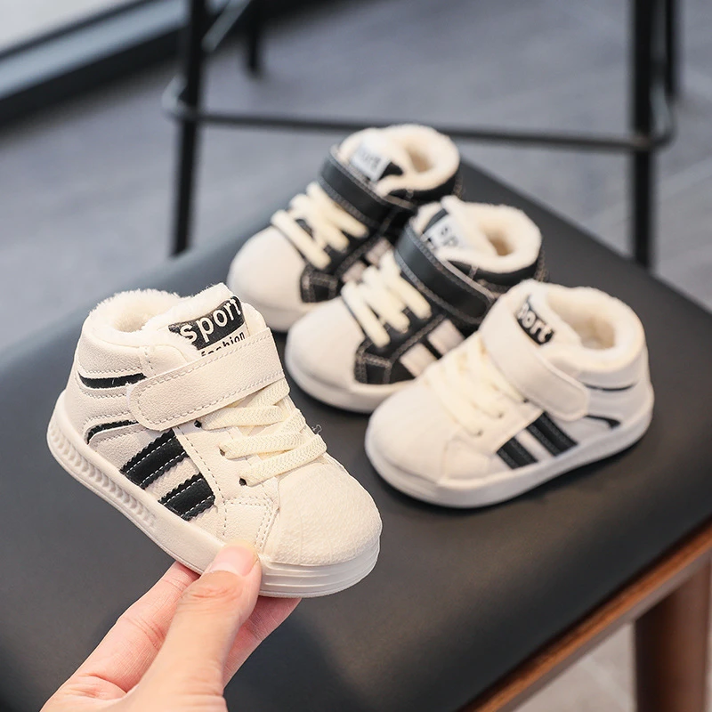 冬季1-3岁女宝宝儿童二棉鞋软底加绒学步鞋男童贝壳鞋韩版休闲鞋