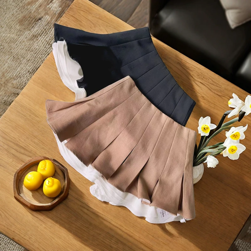 韩版显瘦半身裙时尚百搭高腰不规则防走光裙子包臀A字黑色荷叶边