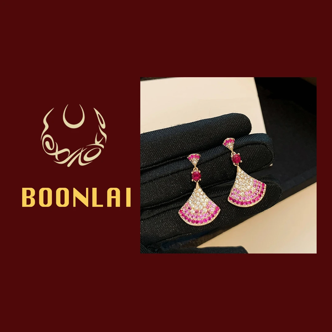 铜合金莫桑石耳饰 Boonlai 扇形镶钻耳环1843