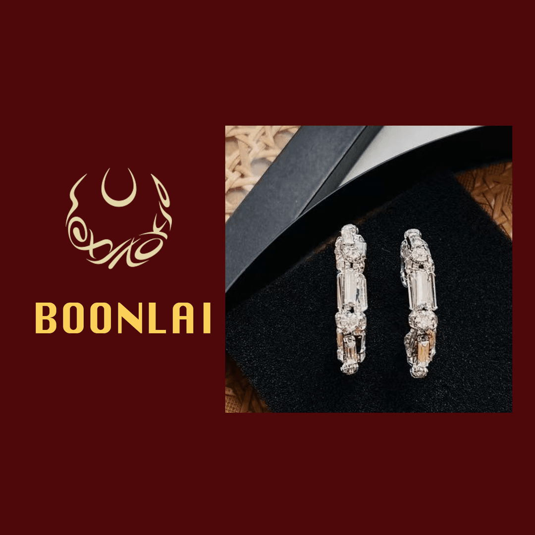 铜合金莫桑石耳饰 Boonlai 银色镶钻时尚轻奢百搭j耳环1622