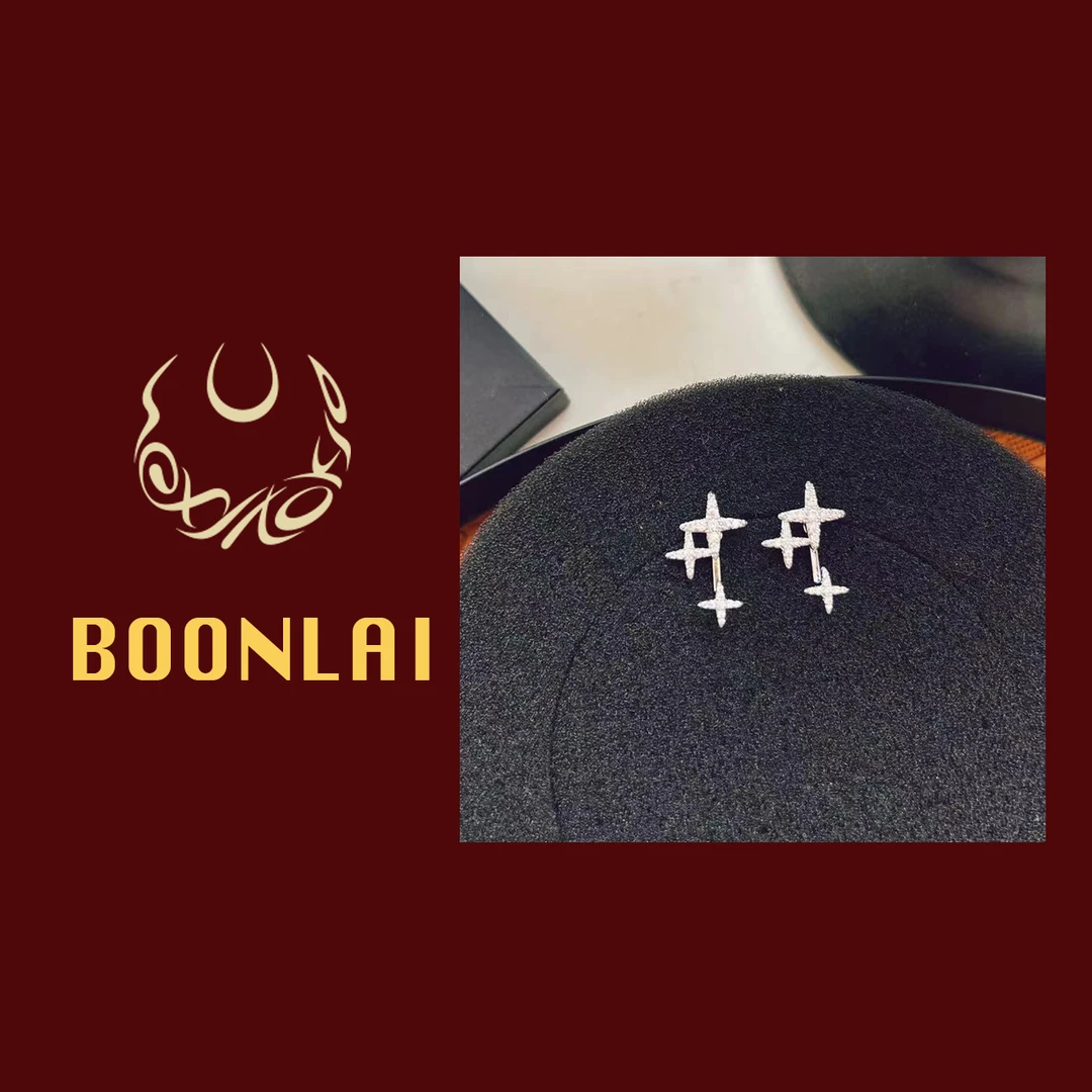 铜合金莫桑石耳饰 Boonlai 星星镶钻j耳环1787