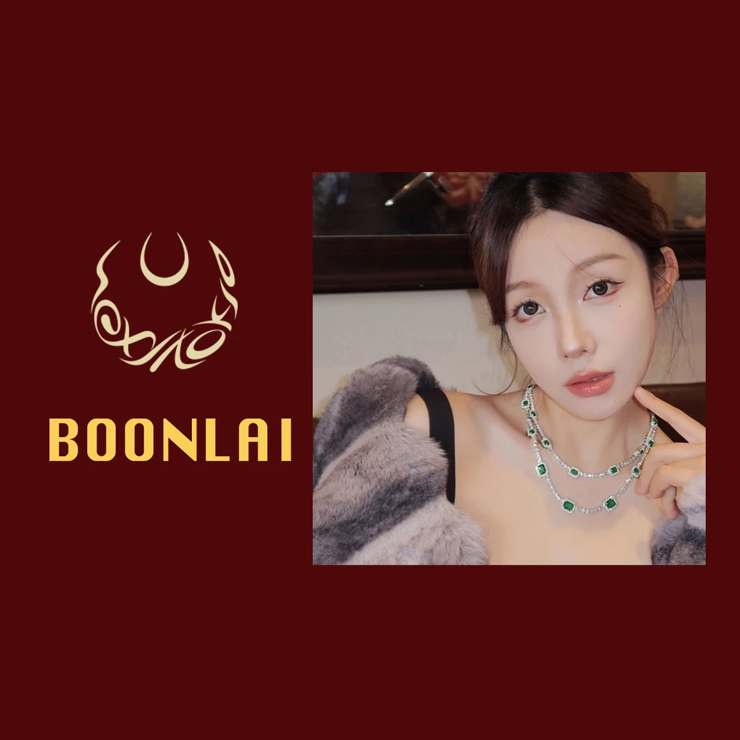 铜合金项链 Boonlai 轻奢设计感复古双层绿色方形锆石项链309