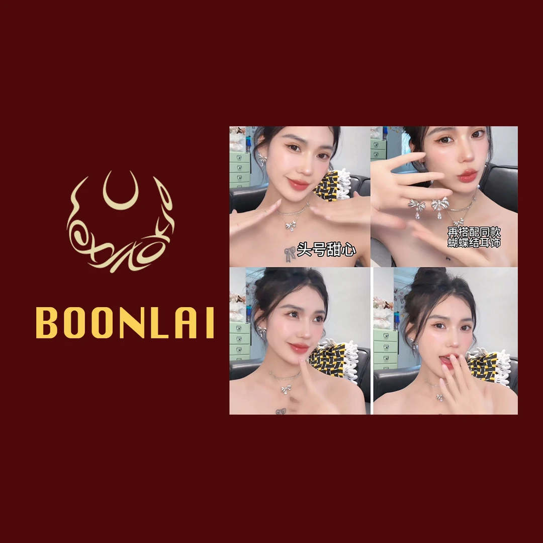 铜合金项链 Boonlai 双层蝴蝶结造型锆石项链0202