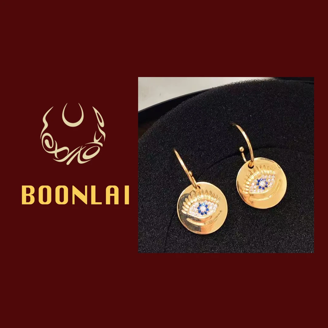 铜合金莫桑石耳饰 Boonlai 金色镶钻圆片眼睛a耳环1762