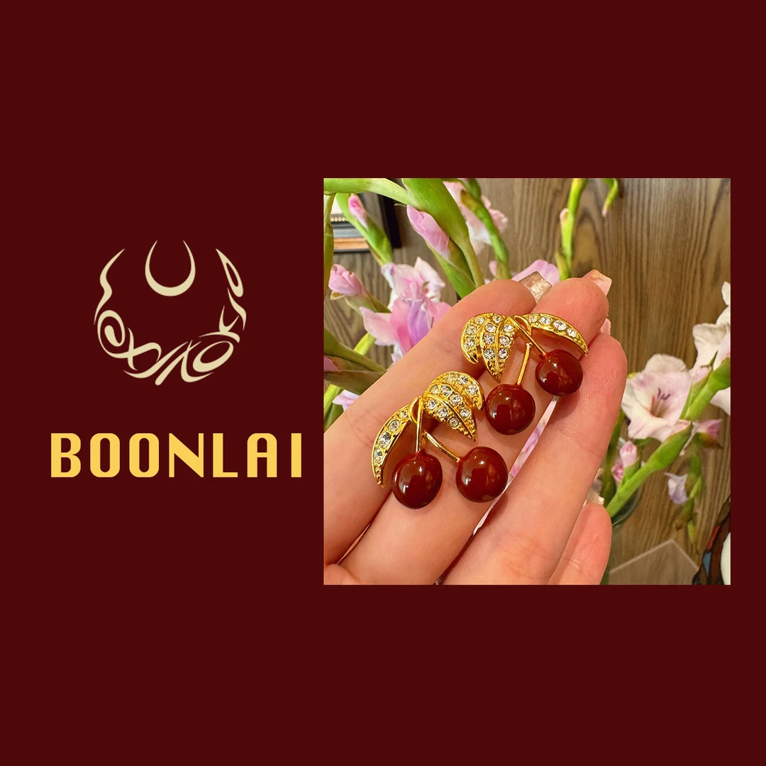 铜合金莫桑石耳饰 Boonlai 大货中古红色樱桃时尚轻奢百搭耳环209