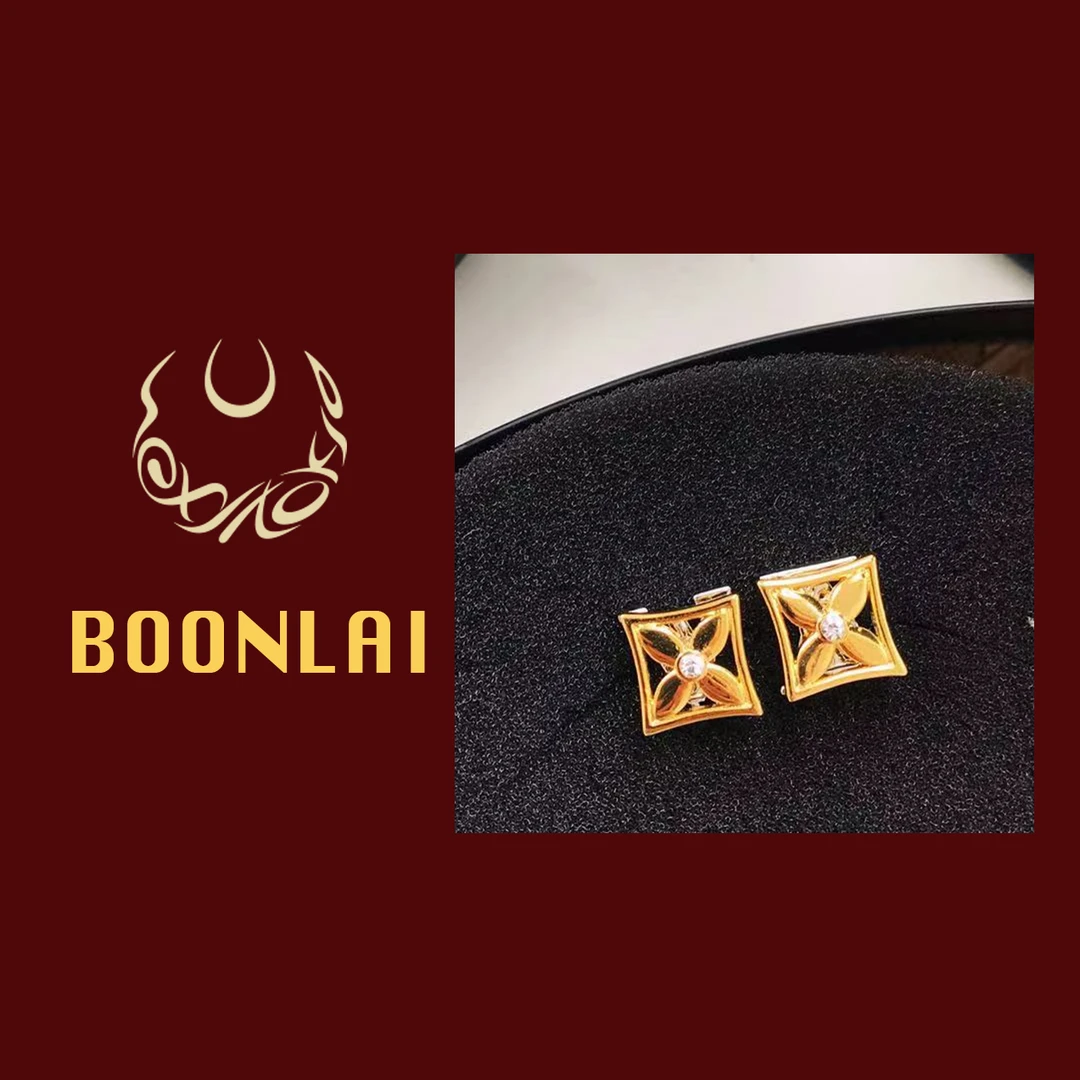 铜合金莫桑石耳饰 Boonlai 金色镶钻j耳钉1765