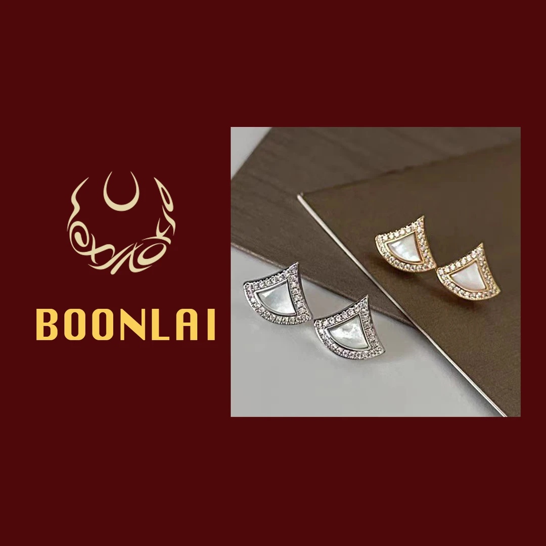 铜合金莫桑石耳饰 Boonlai 时尚扇形三角形镶钻J耳钉1671