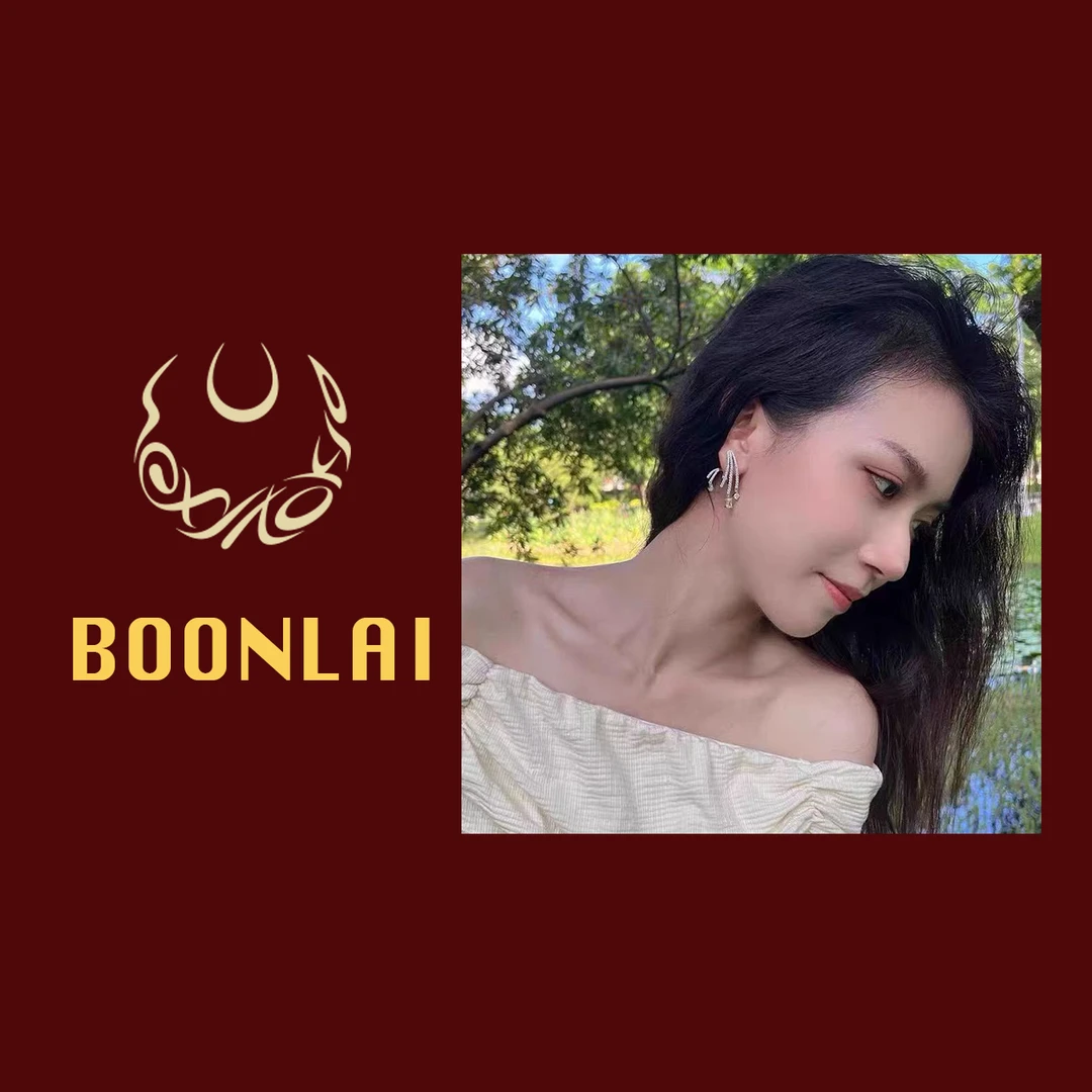 铜合金莫桑石耳饰 Boonlai 流苏满钻耳钉074