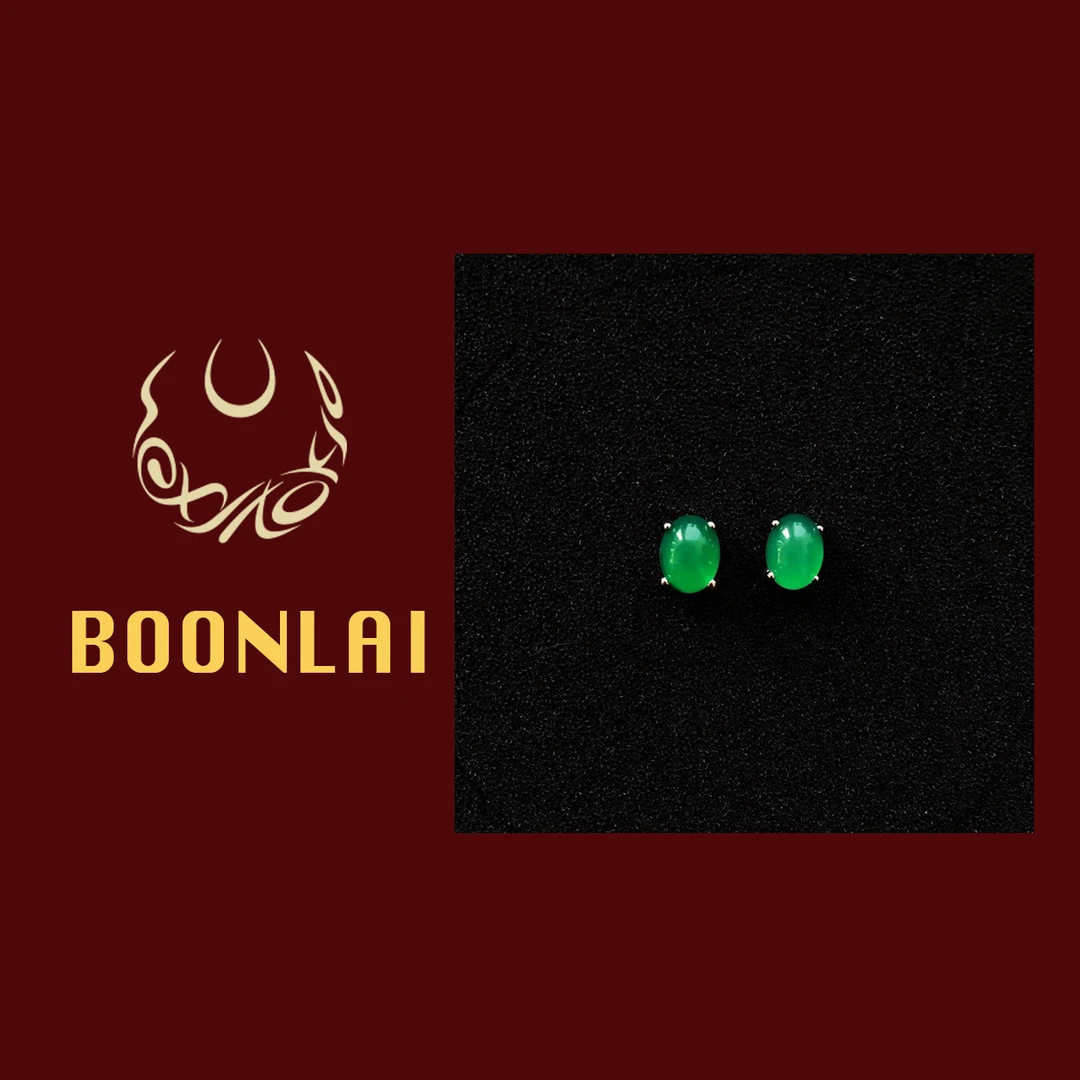 铜合金耳饰 Boonlai 国风新中式绿色精致小椭圆耳环452