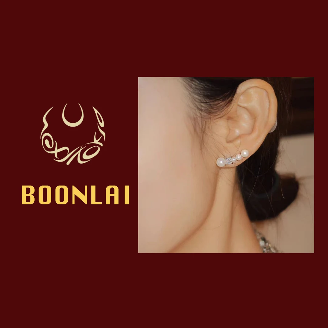 铜合金莫桑石耳饰 Boonlai白色珠珠锆石耳钉简约1846