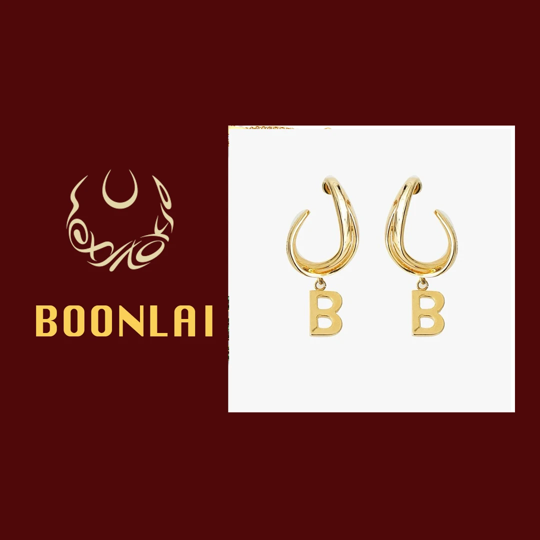 铜合金耳饰 Boonlai 金属字母时尚百搭E耳环1501