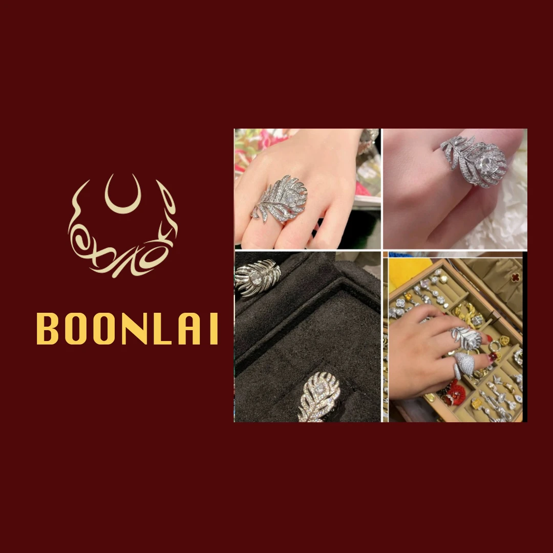 铜合金莫桑石耳饰 Boonlai 时尚微镶满钻羽毛戒指352