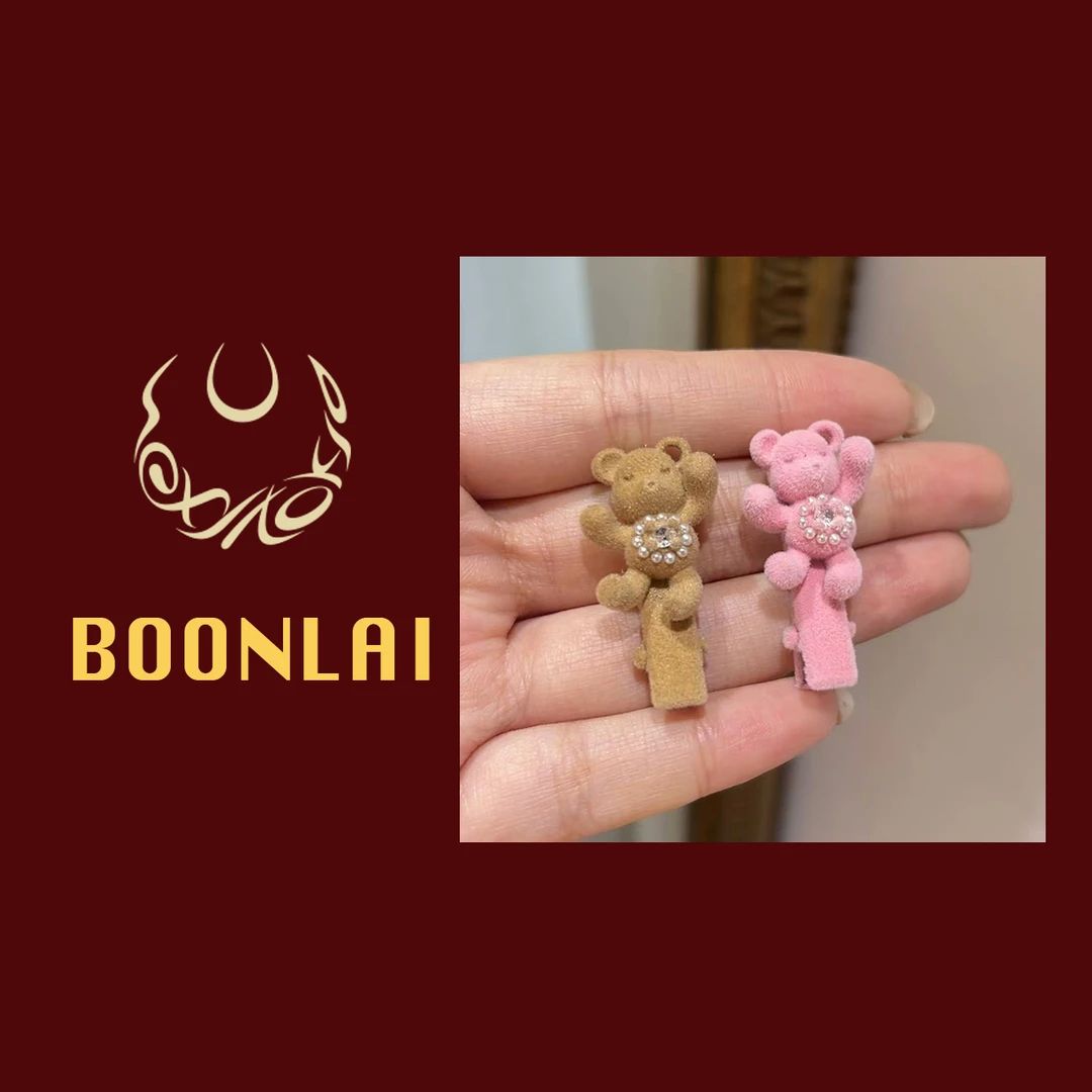 Boonlai 单只毛绒小熊珠珠镶钻发卡 204
