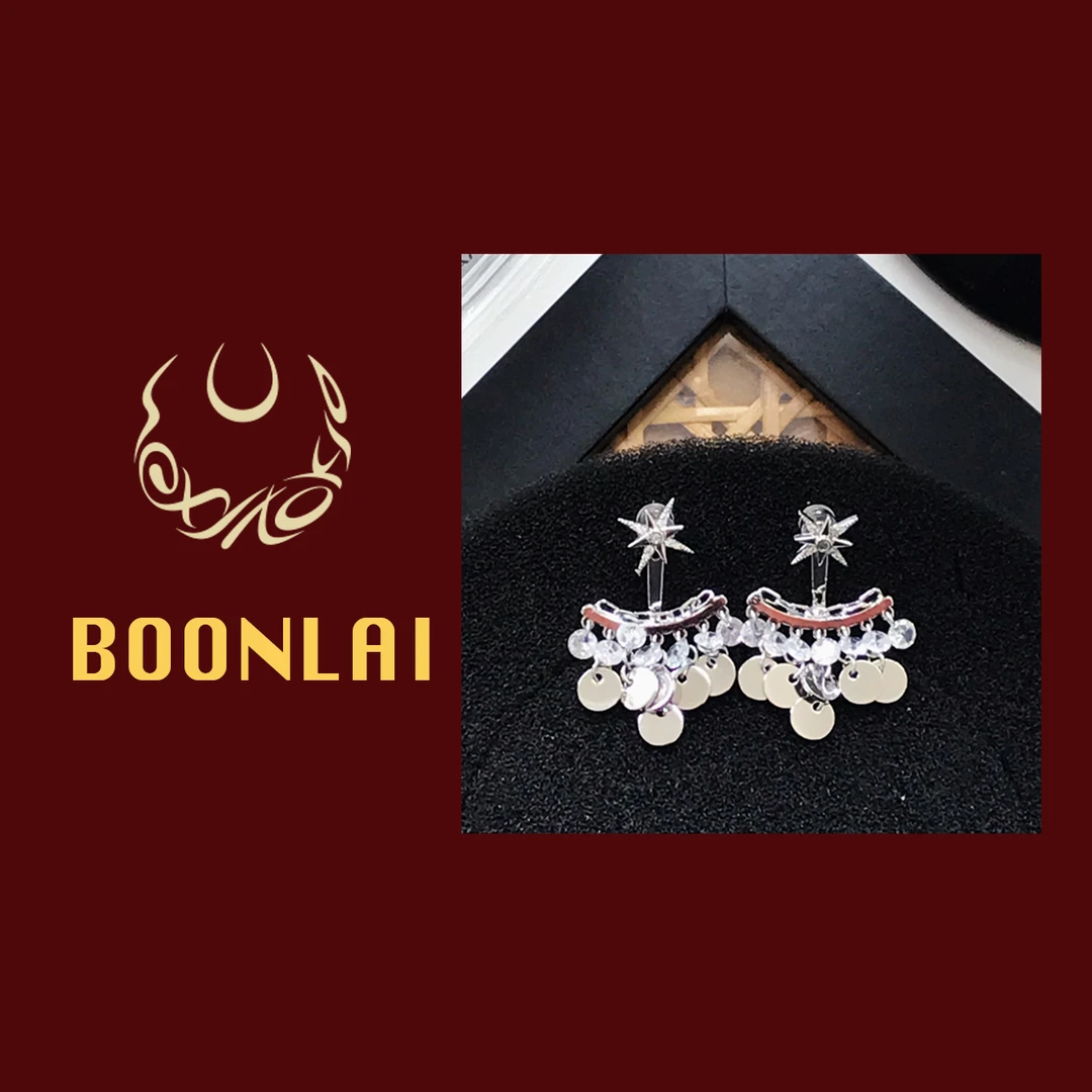 铜合金莫桑石耳饰 Boonlai  镶钻星星圆片流苏J耳环1753