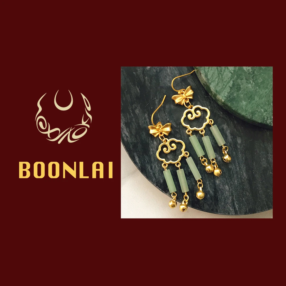 铜合金铅玻璃耳饰 Boonlai 祥云国风新中式云朵流苏耳环1344