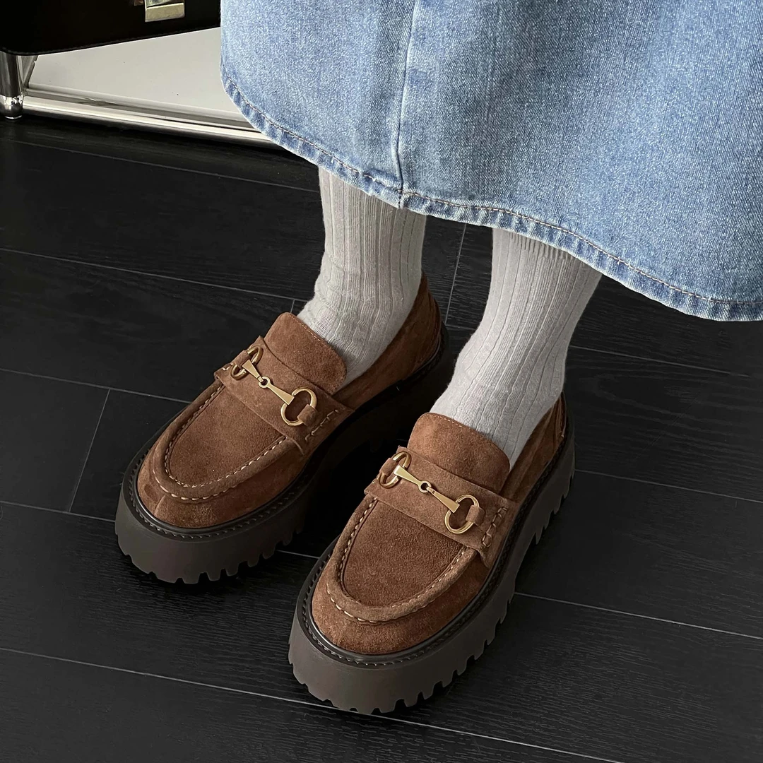 【头层牛皮】真皮厚底乐福鞋女