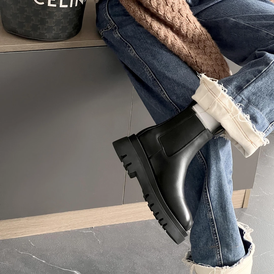 卡卡妮亚 头层牛皮烟管靴时尚百搭英伦风真皮马丁靴女冬加绒短靴