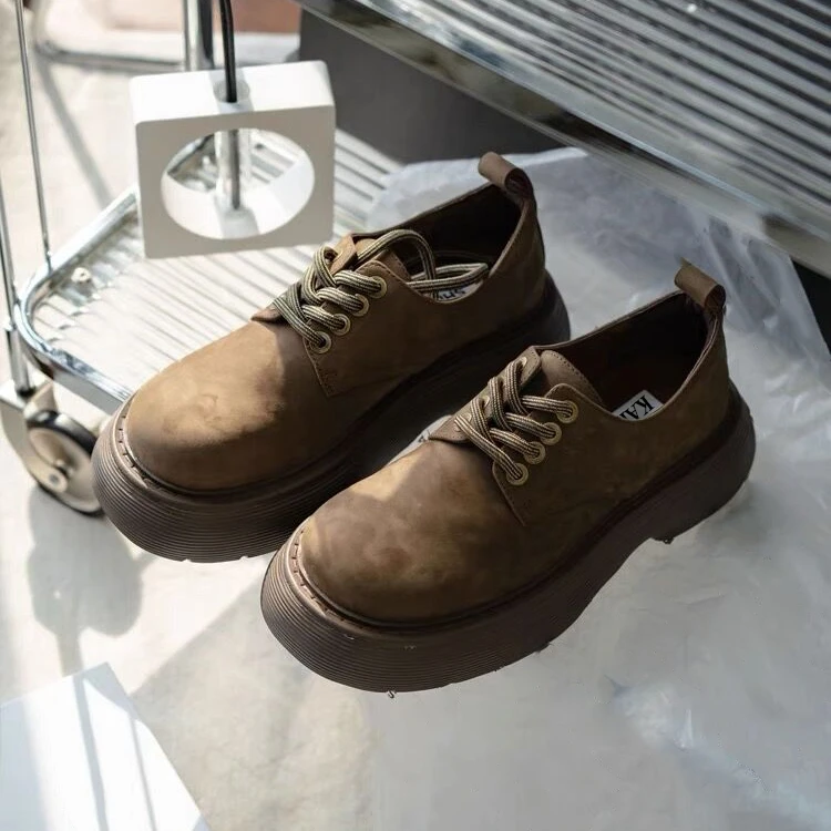 KAKANIYA/卡卡妮亚英伦风松糕厚底圆头乐福鞋女秋冬系带单鞋百搭