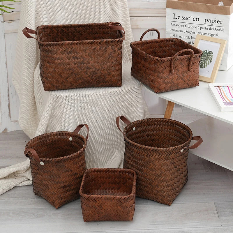 美式高级收纳筐脏衣服篮仿藤编pu把手洗衣桶零食玩具脏衣篓网红款
