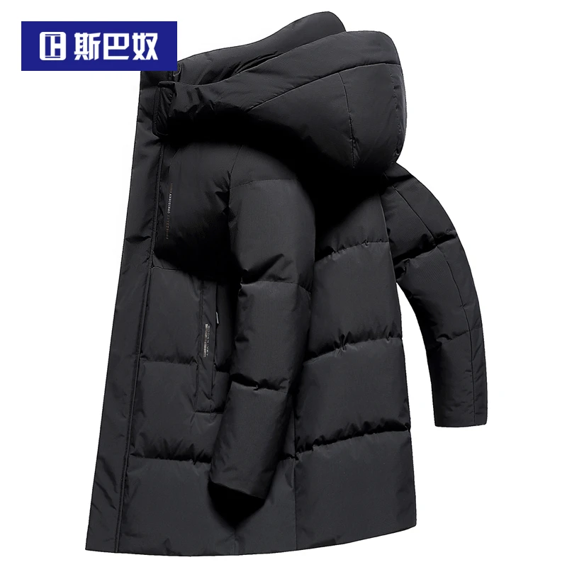 斯巴奴加厚羽绒服男士中长款2025冬季新款连帽白鸭绒男装保暖外套