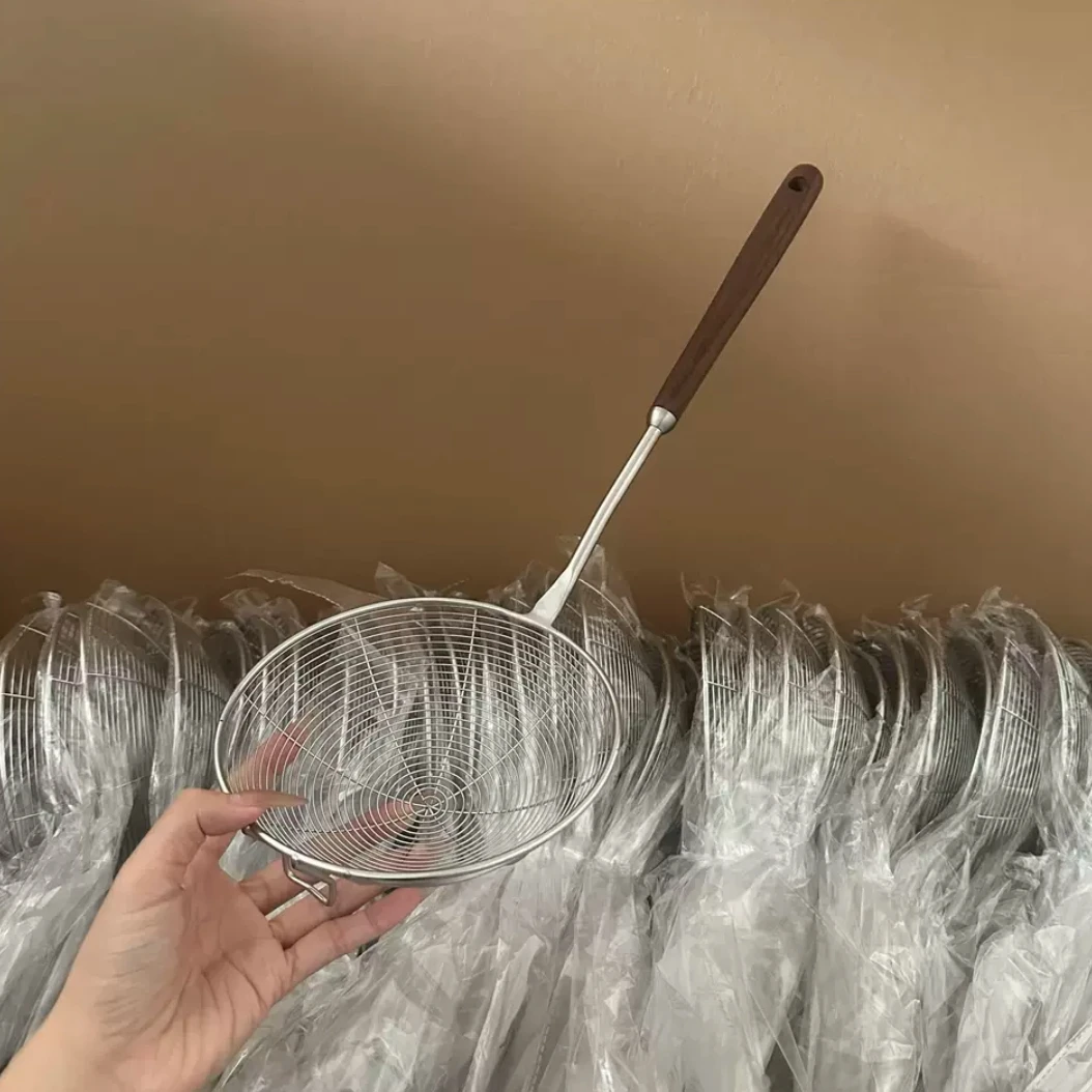 一诺厨房304胡桃木不锈钢漏勺家用厨房过滤网筛304不锈钢捞面捞