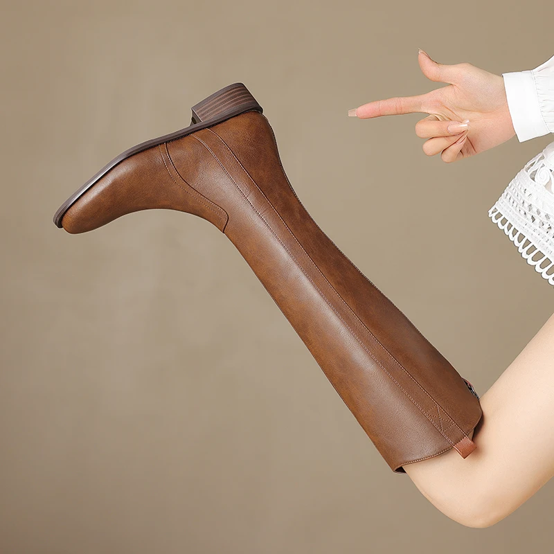 红蜻蜓牌【3.5CM】牛皮/单里/绒里34-42大小筒圆头低跟复古时装靴