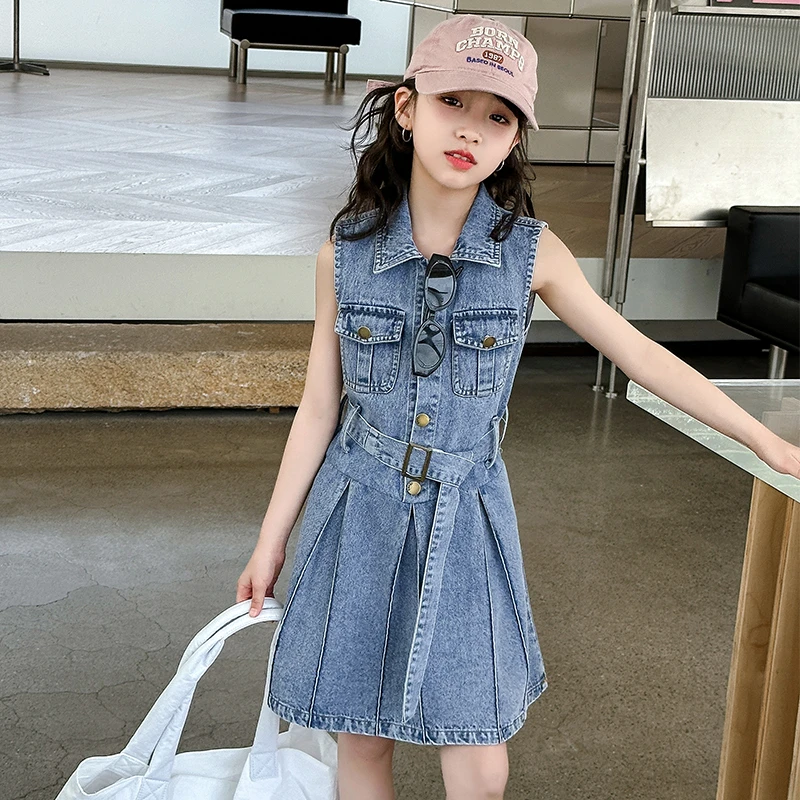 女童牛仔裙新款2025爆款洋气儿童无袖公主裙大童女孩时髦连衣裙夏