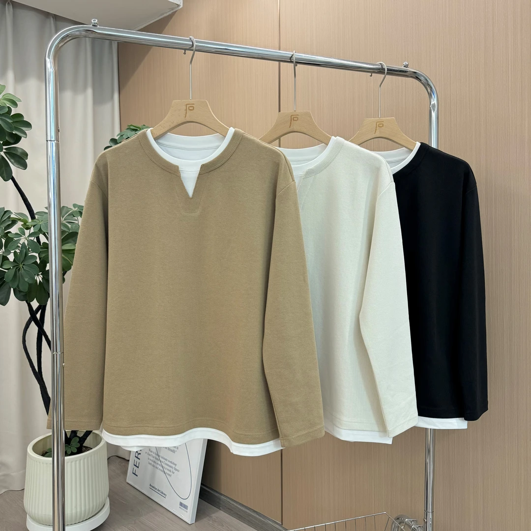 2024秋季S1潮牌假两件纯色简约男韩版休闲宽松痞帅百搭卫衣7015