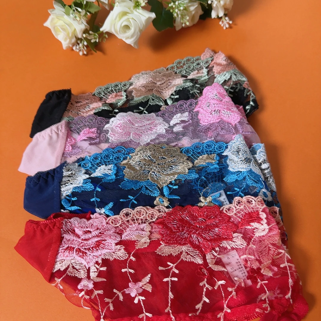 潮搭男士蕾丝刺绣网纱后镂空交叉三角內裤