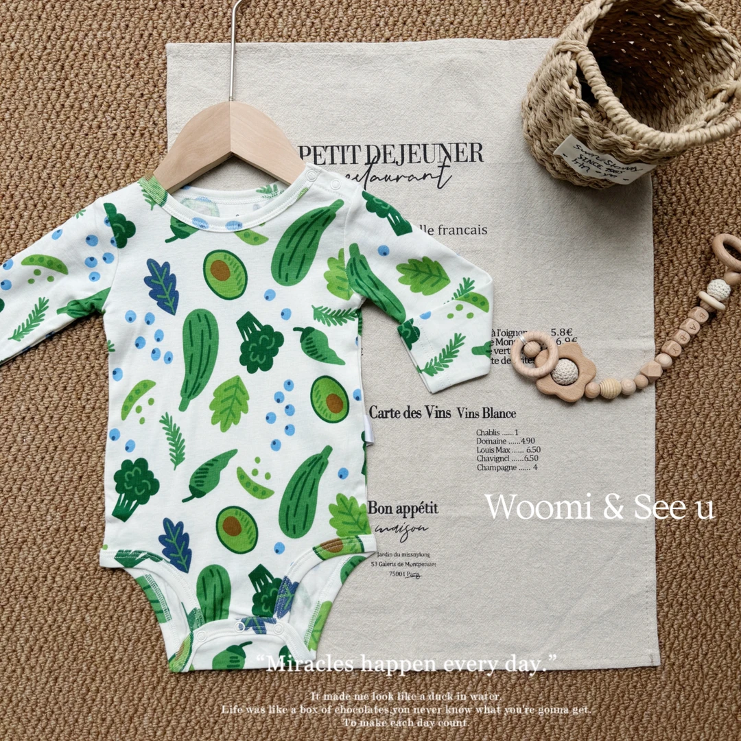 woomi·绿蔬秘籍·宝宝秋季蔬菜瓜果小众花色长袖包屁衣连体衣