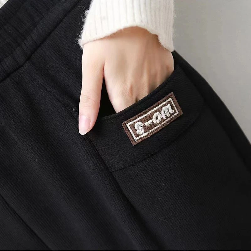 秋冬季新款2024加绒高腰休闲哈伦裤外穿时尚透气长裤女士直筒裤